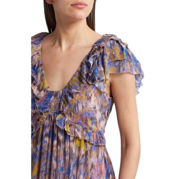 Cleobella Helene Azucar Print Ruffle Flutter Sleeve Smocked Maxi Dress - Picture 2 of 14